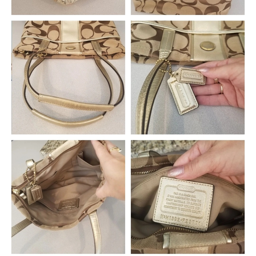 Coach Beige and Gold Shoulder Bag